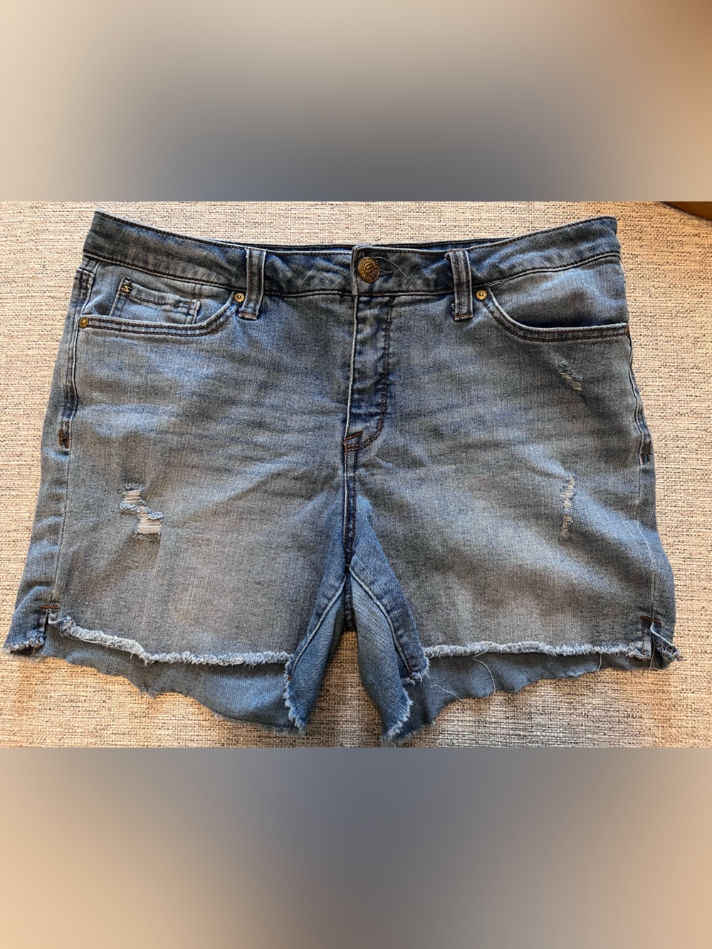 7 For All Mankind Blue Denim Button Detail Shorts